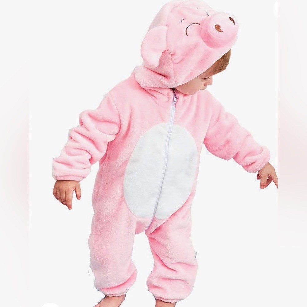 Michley Pink Piggy Infant Hooded Jumpsuit Costume - Size 70 (2-6 Months)